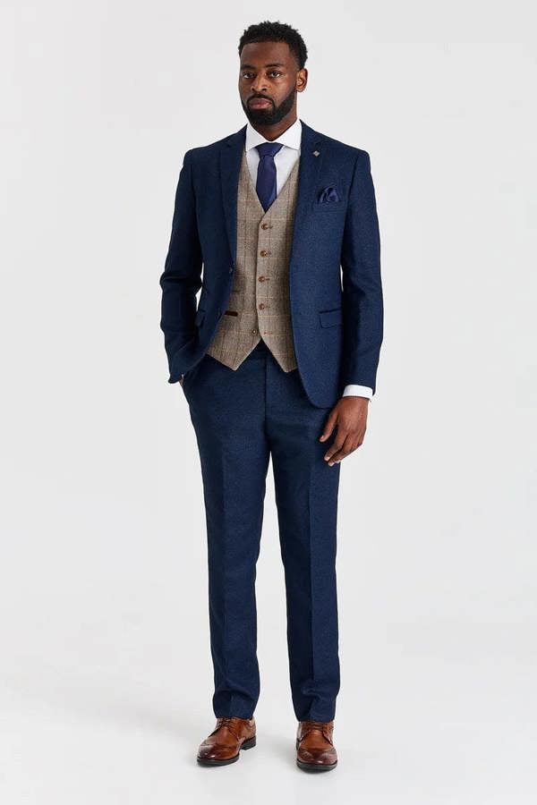 Paul Andrew Arthur Navy Suit with Harris Brown Tweed Waistcoat