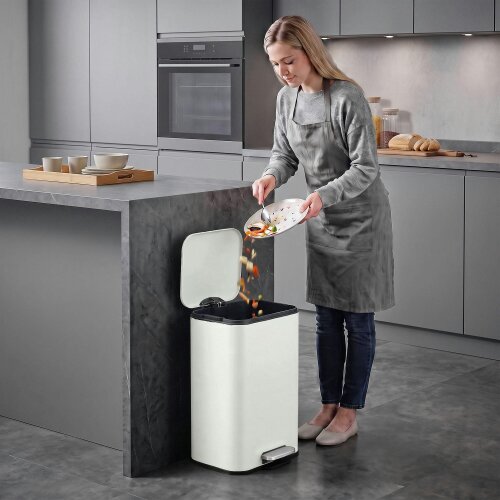 HOMCOM 20L Kitchen Bin, Pedal Bin with Removable Bucket, Cream White