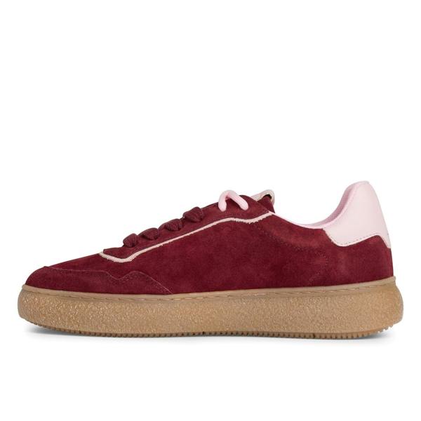 Tamaris Womens Merlot Burgundy Red Leather Fashion Stripe Lace Up Sneakers