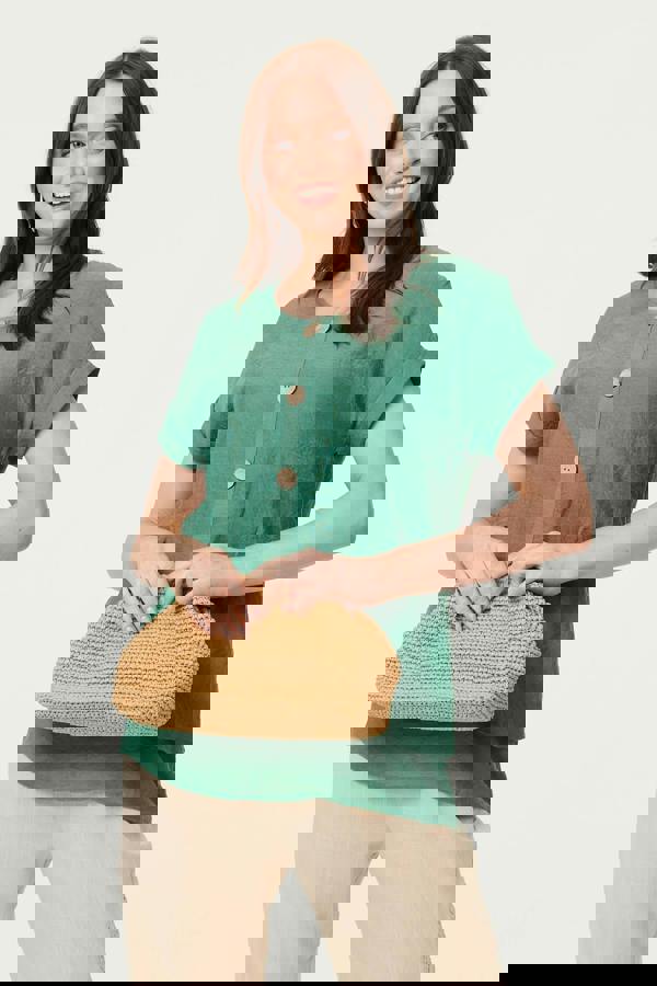 Green | Layered Hem Short Sleeve Tunic Top : Model is 5'9"/175 cm and wears UK8/EU36/US4/AUS8