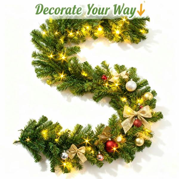 2.7m Pre-Lit Alaskan Christmas Garland with 70 Warm White LEDs, Available as Single or 2 Pack image 6