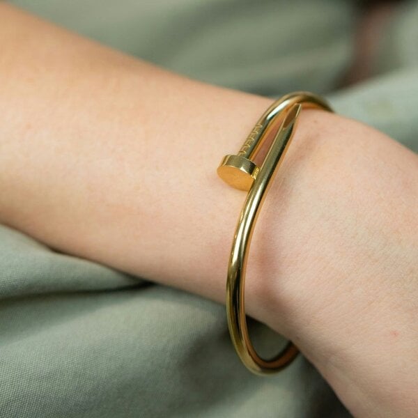 The Colourful Aura 18ct Plated Handmade Nail Luxury Cuff Arm Bangle Bracelet - Gold - Gold