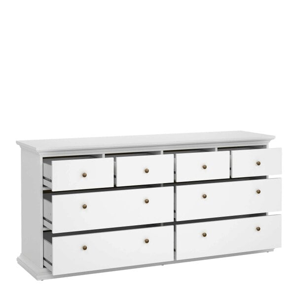 Wyld Haus Osaka Farmhouse Wide White Wooden Chest 8 Drawers