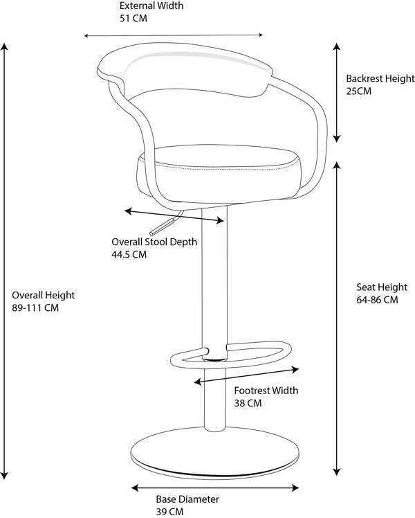 Lamboro Zenith Deluxe Single Kitchen Bar Stool, Chrome Footrest, Height Adjustable Swivel Gas Lift, Faux Leather Seat & Backrest, Black