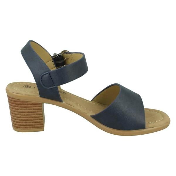 Savannah Ladies Savannah Mid Stack Heel Mule Sandal with Buckle Ankle Strap F12079