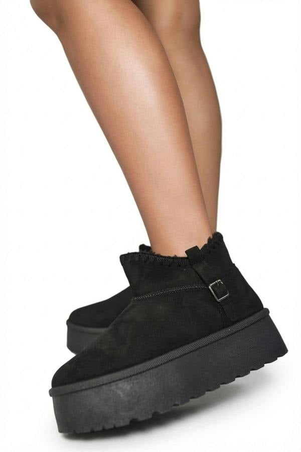 Debra Fur-lined Platform Ankle Boots - Black_wb
