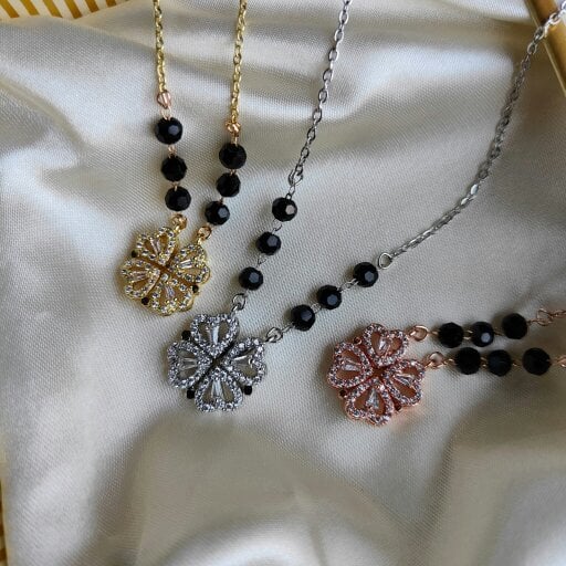 The Colourful Aura Mangalsutra Four Heart Magnet Foldable Zircon Crystal Pendant Necklace