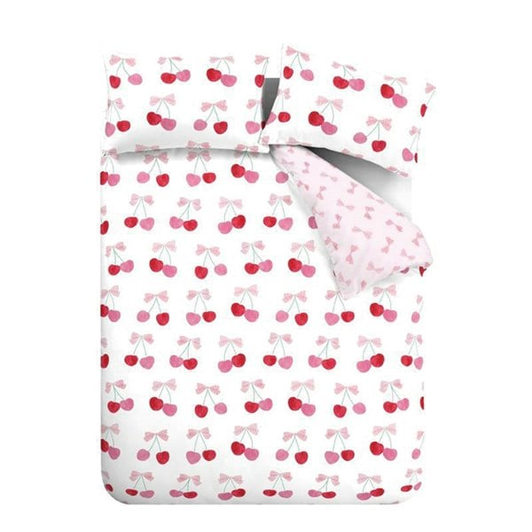 Catherine Lansfield Cherries and Bows Reversible Duvet Cover Set Pink