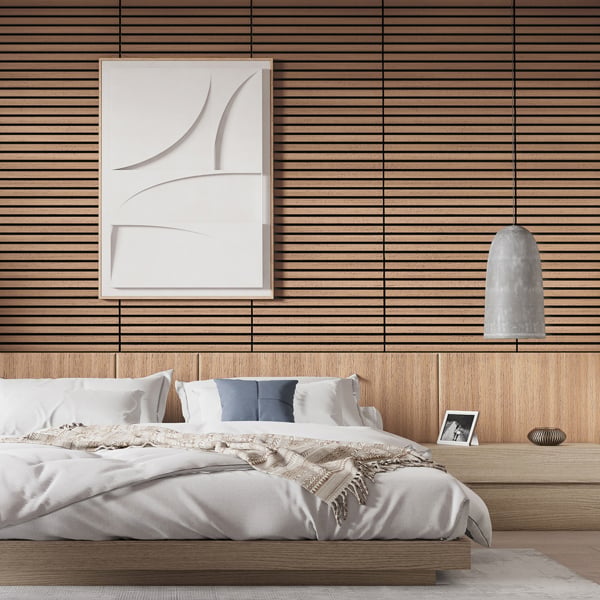 Wallsupply UltrAcoustic Eco Tile Wood Effect Recycled Felt & EPS Acoustic Slat Wall 58 x 29cm Panels, 6pcs 1.01m², Walnut
