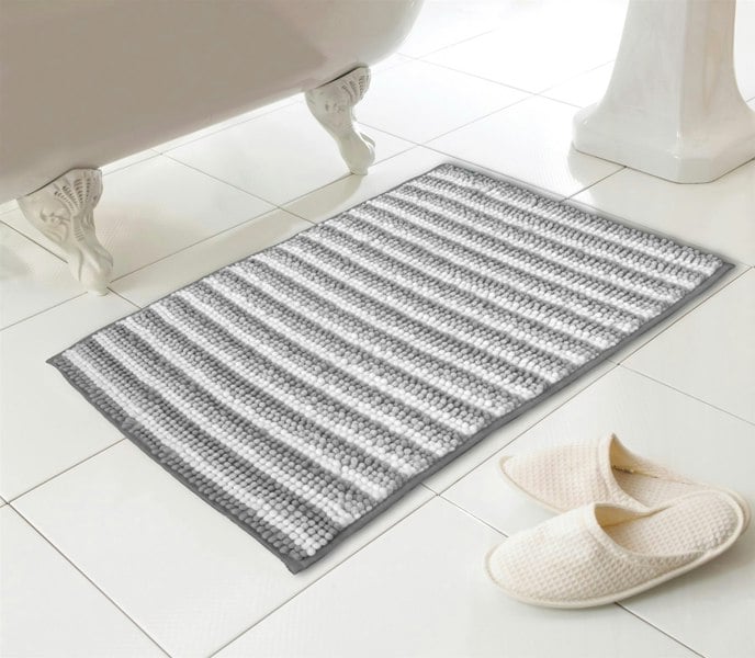 Country Club Striped Chenille Loop Grey Bath Mat