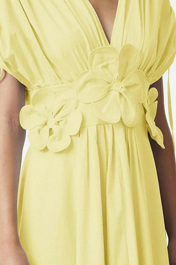 WOVCOR Floral Applique Detail V-Neck Gathered Maxi Woven Dress