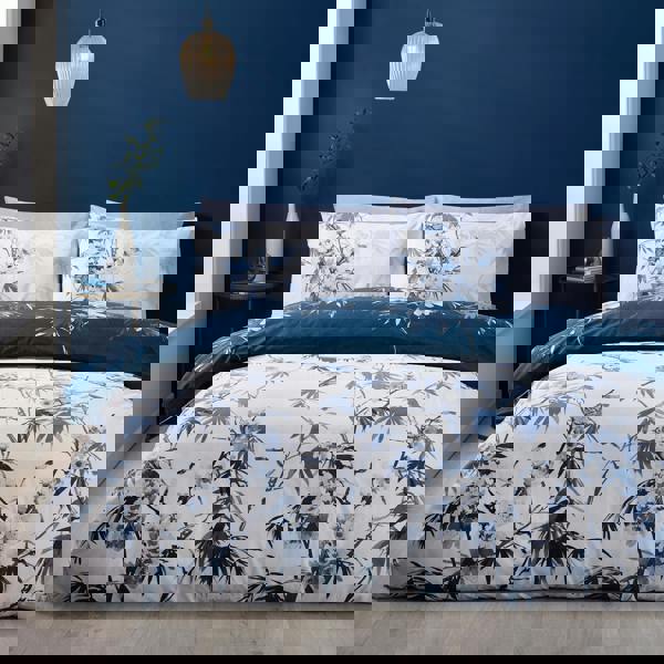Catherine Lansfield Kyoto Floral Reversible Duvet Cover Set Blue