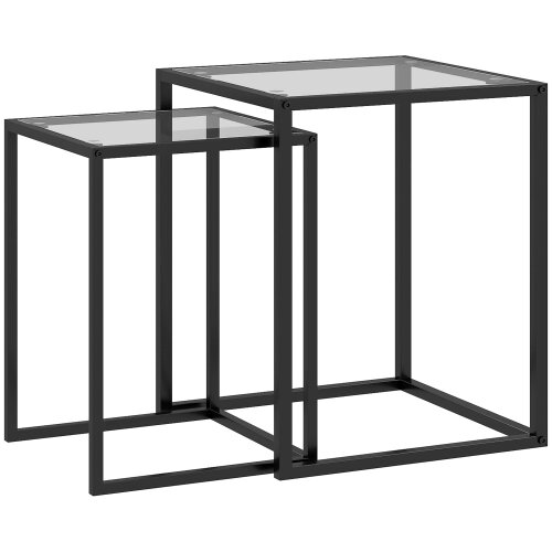 Wyld Haus Riraro Metal Black Set Of 2 Nesting Side Tables With Glass Tops
