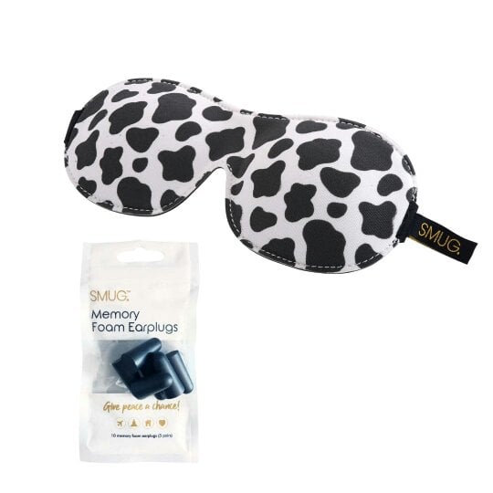 SMUG Contoured 3D Blackout Sleep Mask - Cow Print - Sleep Mask & Black Earplugs