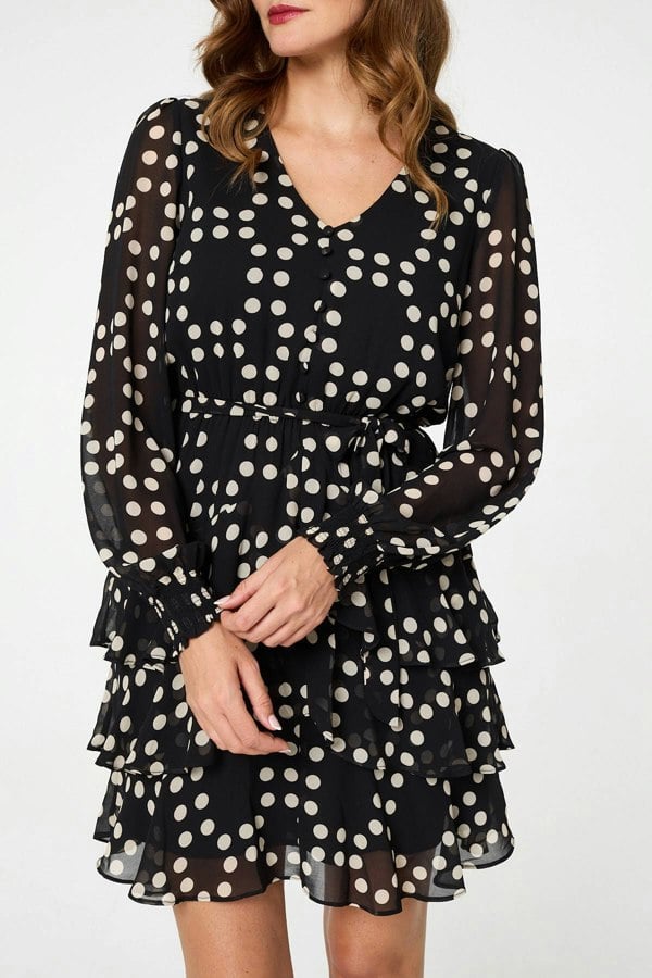 Black | Polka Dot Semi Sheer Layer Short Dress
