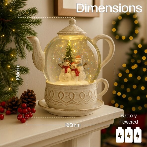 Scotts of Stow Xmas Haus Snow Swirl Festive Christmas Glitter LED Teapot