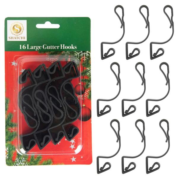 2.9cm Large Black Gutter Hooks for Christmas Lights, Weather Resistant Clip-On Holders image 1