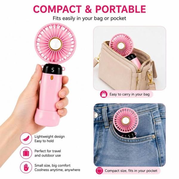 Dyzi Portable Handheld Mini Fan Rechargeable with Stand USB C 3 Speed