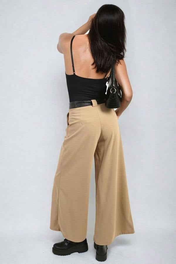Mariana Belted High Waist Wide Leg Trouser - Stone