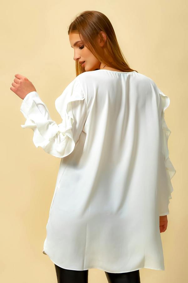 Hoxton Gal Oversized Ruffle Sleeve Relaxed Fit Tunic in White