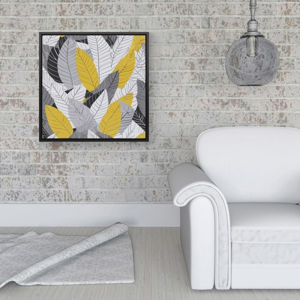 Warren Reed Yellow Grey Feather Leaves Framed Canvas