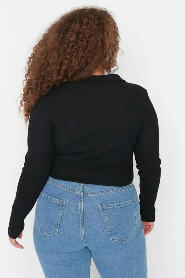 WOVCOR Fitted Ribbed Knit Shirt with Snap Button Collar Bodysuit