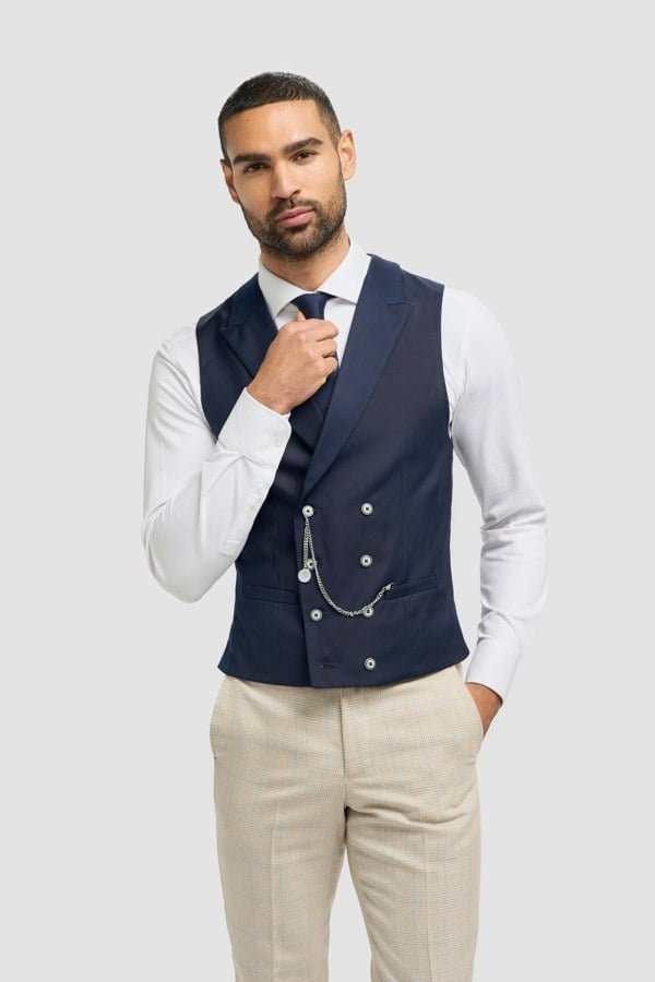 House of Cavani Lennox Navy Double Breasted Waistcoat