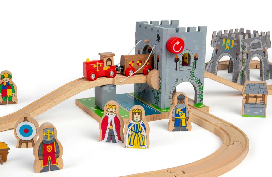 Bigjigs Rail Medieval Train Set | 33 Pcs Wooden Railway Set