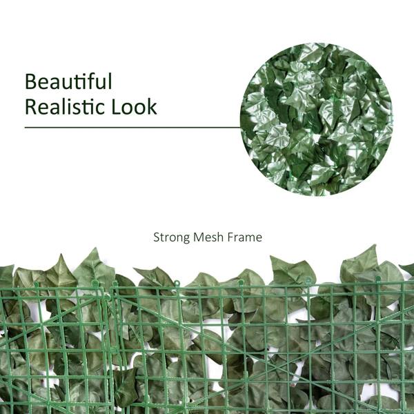 Dark green artificial leaf hedge privacy fence panel with strong mesh frame backing