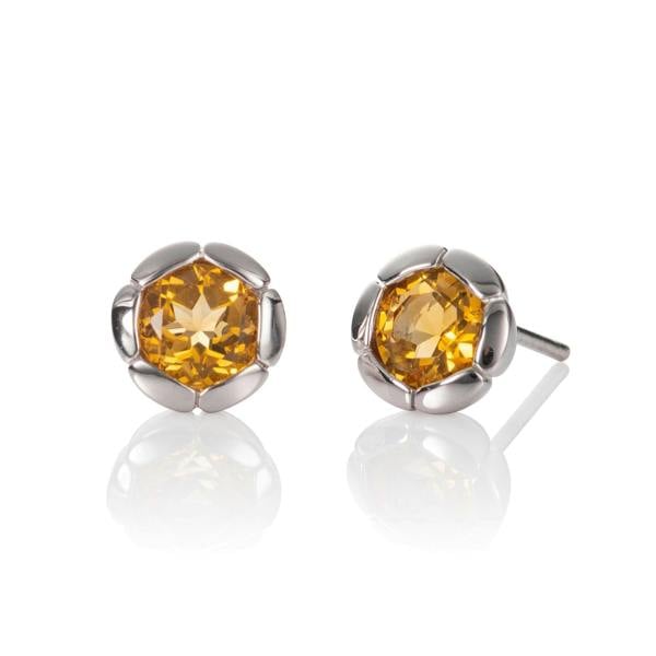 925 Sterling Silver Round Stud Earrings with Citrine Gemstones - namana.london