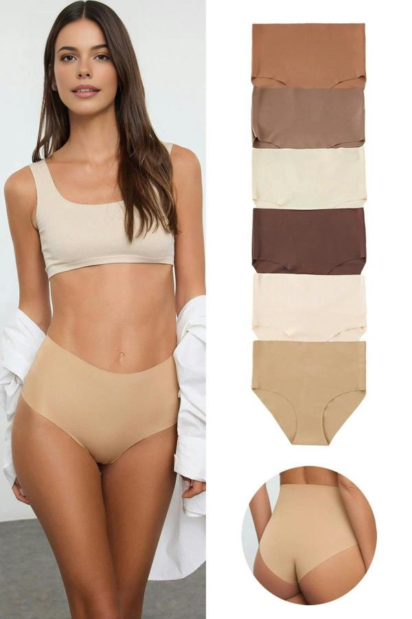 WOVCOR 6-Pack Micro Seamless Laser Cut High Waist Hipster Knitted Panties