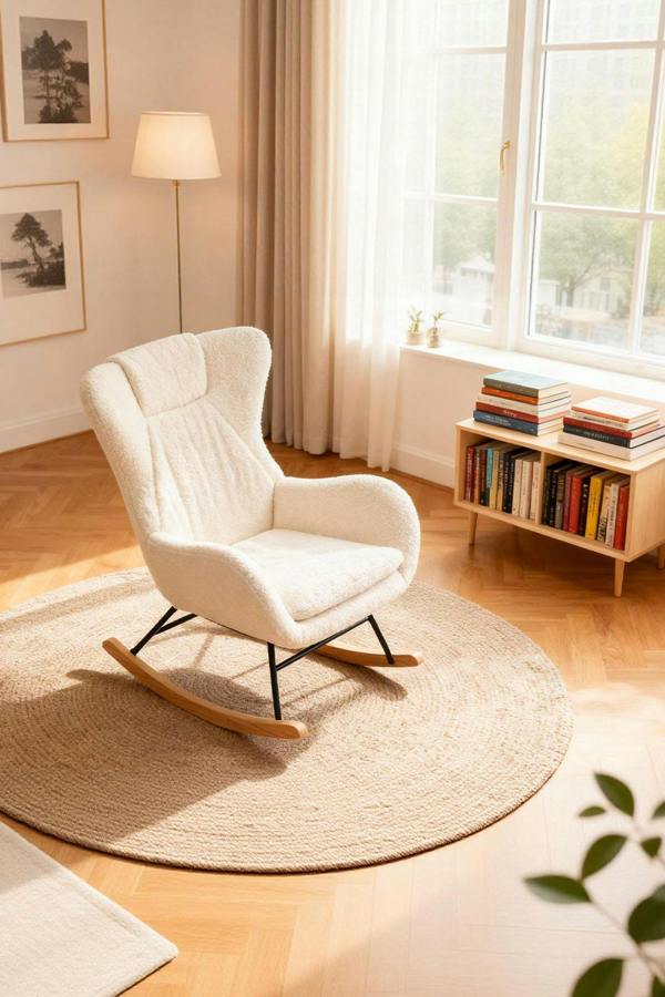 White Lambswool Upholstered Rocking Chair