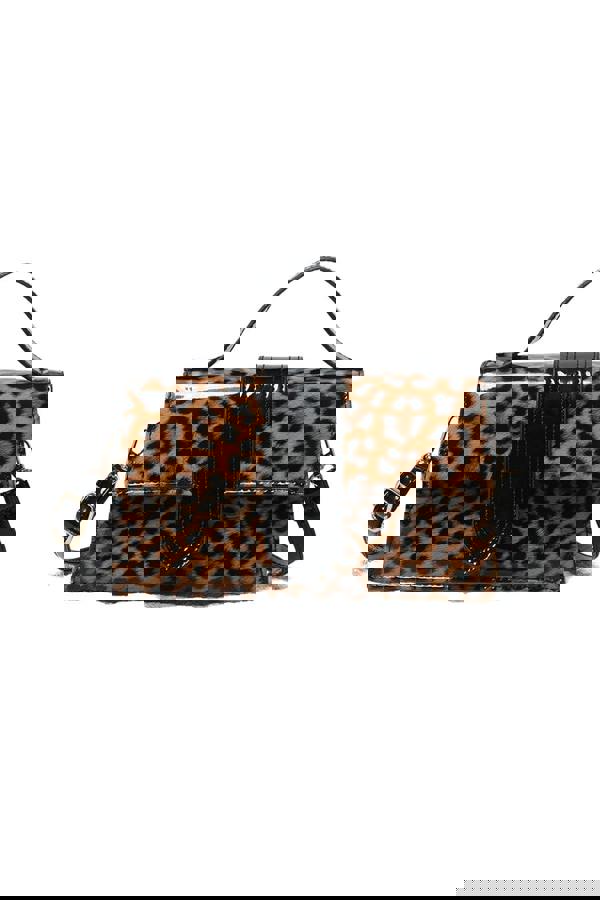 Pluspup Animal Print Top Handle Crossbody Bag with Flap Closure