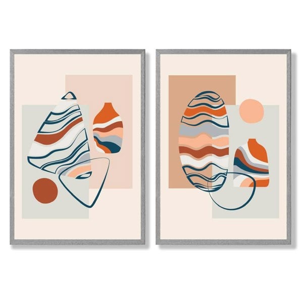 Sage Green Geometric Pineapple Fruit Set of 2 Art Prints with Light Grey Frame