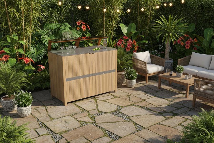 Ocean Designs Avellino Teak Outdoor Kitchen Bar Shelf Unit