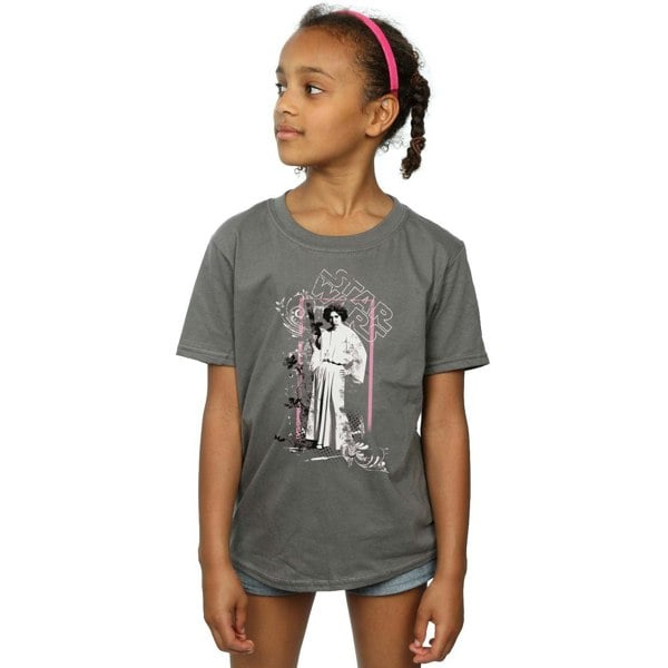 Star Wars Girls Princess Leia Distressed Cotton T-Shirt - Charcoal