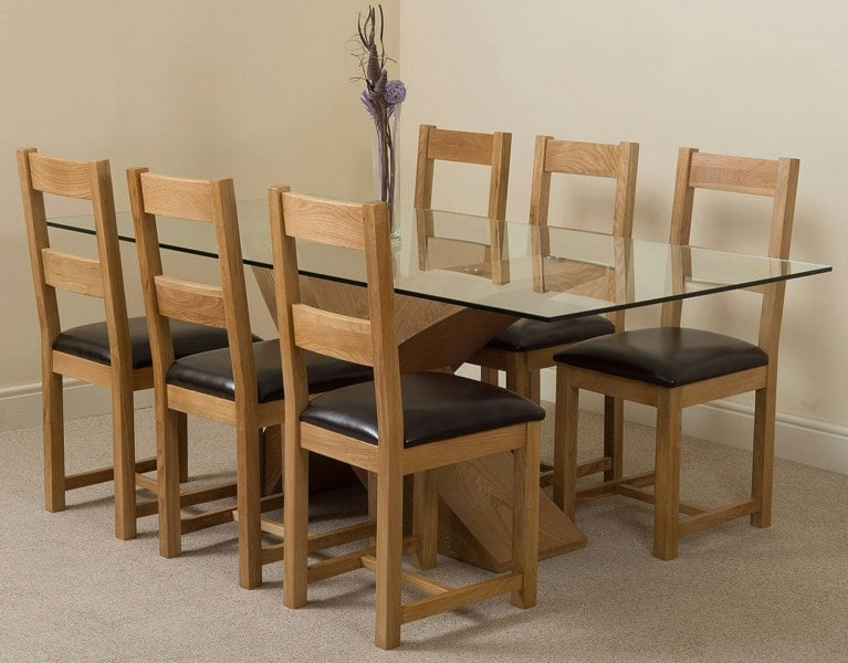 That's Furniture Valencia Oak Large Glass Dining Table & Lincoln Oak Chairs