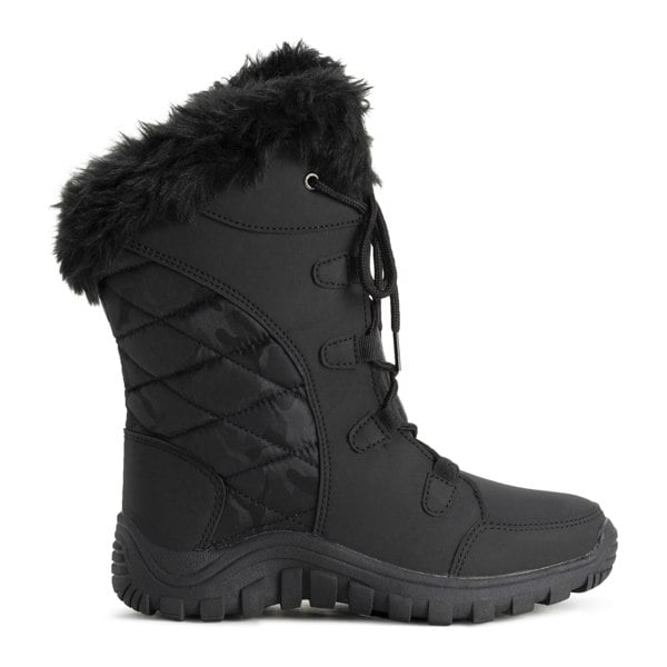 VIVA Women's Quilted Lace Up Waterproof Black Outdoor Cuff Snow Rain Boot