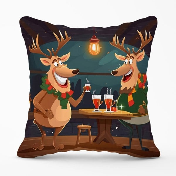 Warren Reed Reindeers Having A Beer Cushions