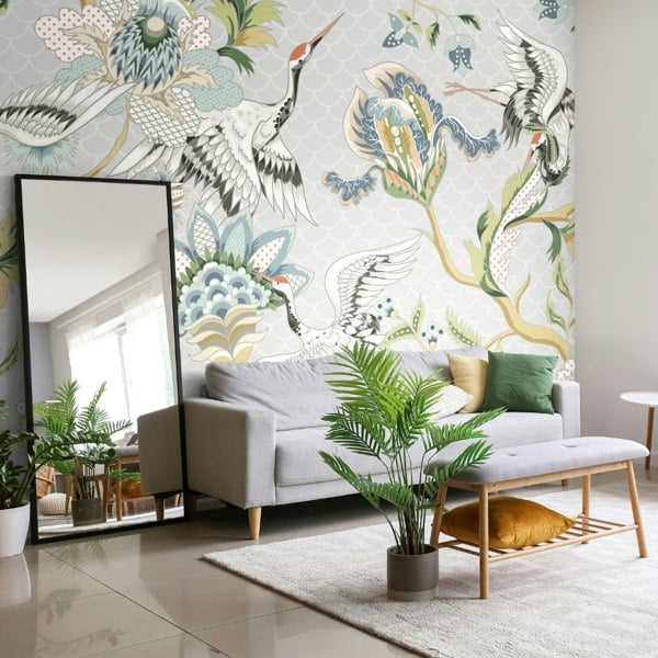 Origin Murals Cranes in Flight Wall Mural - Grey