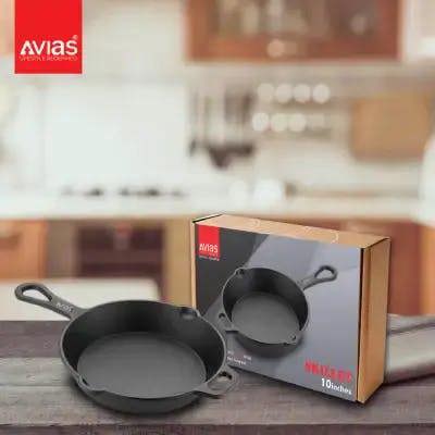 AVIAS CAST IRON DEEP SKILLET - 10 INCHES