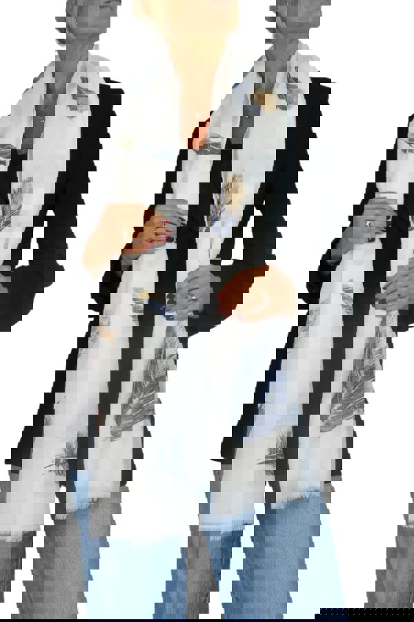 Paulo Due Feather Print Lightweight Scarf with Gold Lurex Detail