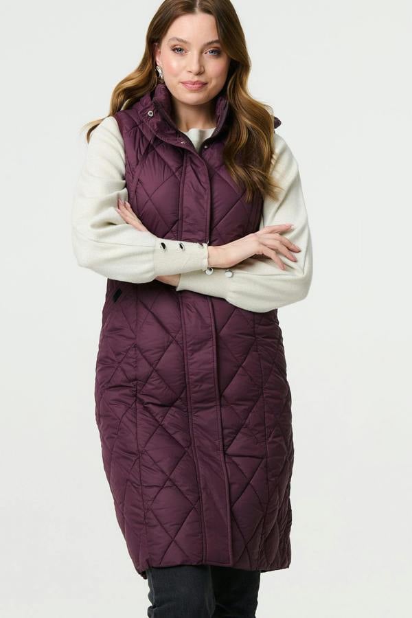 Red | Hooded Sleeveless Longline Puffer Gilet
