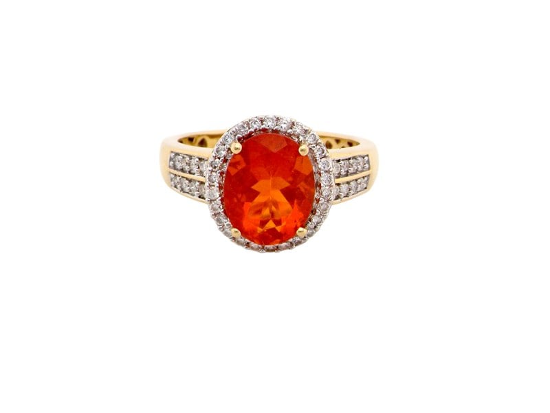 Fire Opal and Diamond Cluster Ring