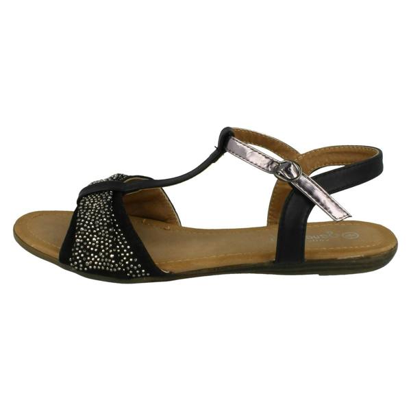 Savannah Ladies Savannah T-Bar Beaded Bow Vamp Sandals