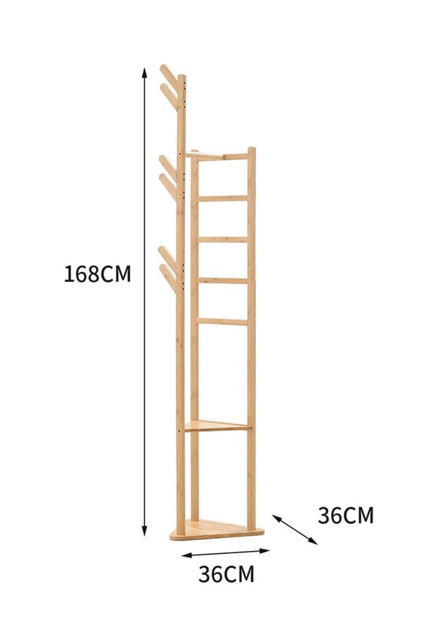 Living and Home Bamboo Clothes Rack Coat Stand Standing Tree for Entryway Bedroom Office Classic Style