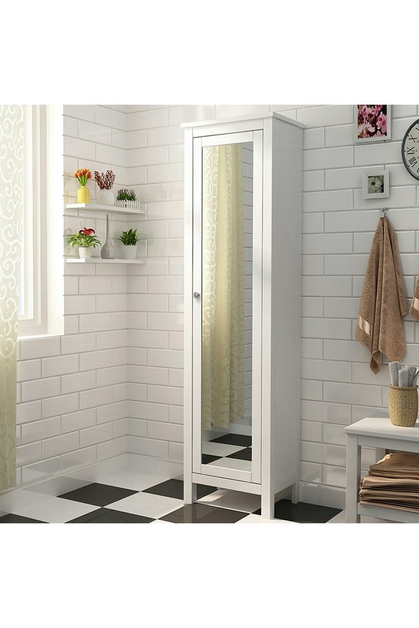 Living and Home White Slim Tall Cabinet with Mirror Door