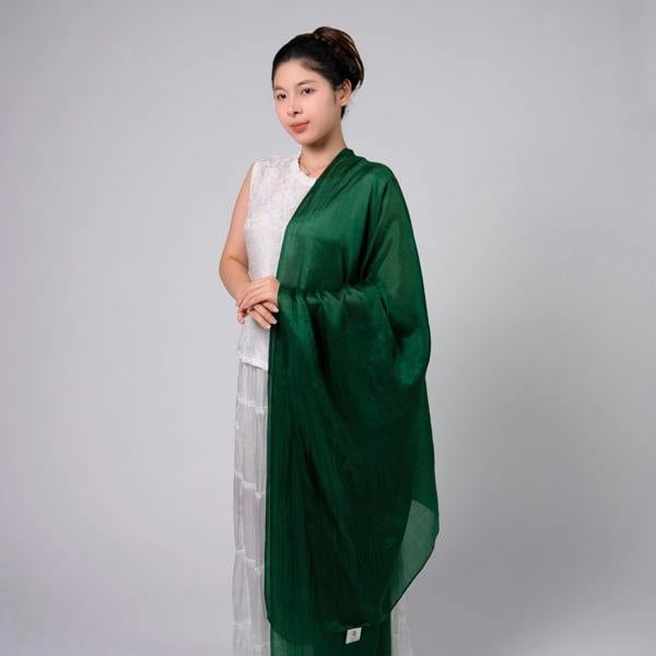 Forest Green Silk Scarf – Hand-Dyed Mulberry Silk, Eid & Evening Wrap