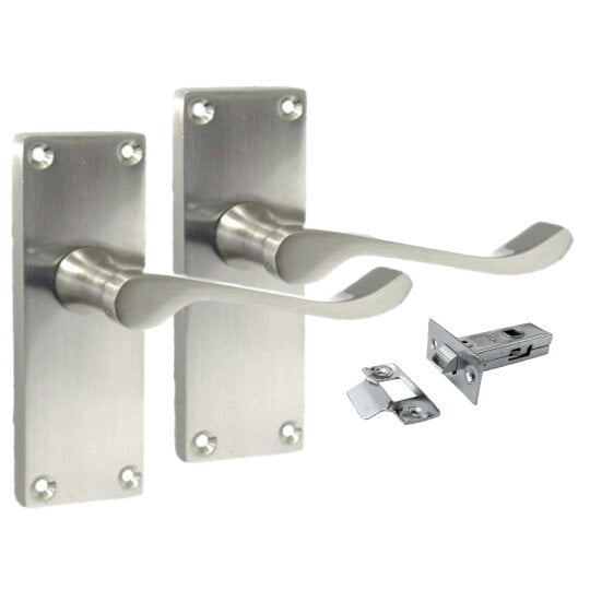 EDH Door Hardware Satin Nickel Victorian Scroll Door Handles – Modern Lever Latch Handles on Backplate – 118mm x 42mm