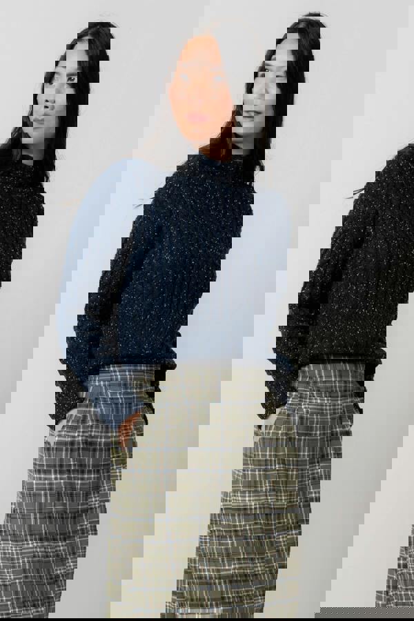 Lily & Me Elspeth Cable Knit High Neck Jumper Navy